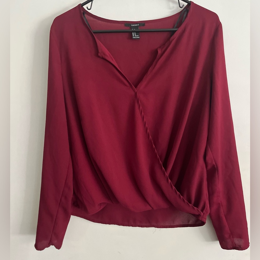 Forever 21 Deep Red Wrap Blouse